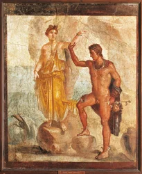 Italia, Campania, Pompei, Perseo che libera Andromeda dalla Casa dei Cinque Scheletri, affresco