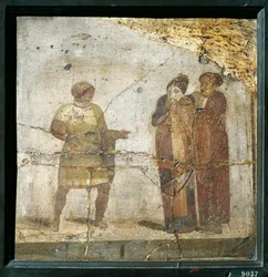 Italia, Campania, Pompei, Scena teatrale, affresco