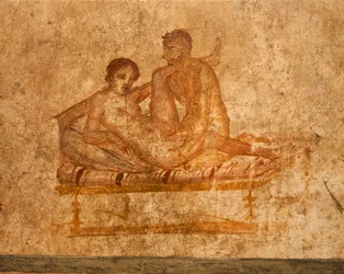 Italia, Regione Campania, Provincia di Napoli, Pompei, Casa dei Vettii, affresco erotico