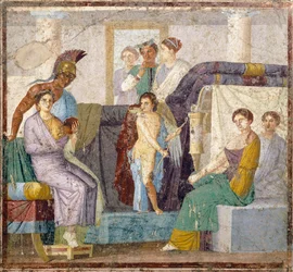 Matrimonio di Venere e Marte, affresco della parete del tablino dalla Casa di Marco Lucrezio Fronto, Pompei, Campania, Civiltà Romana