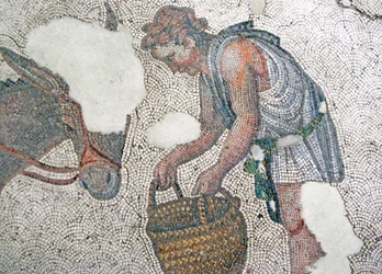Mosaico raffigurante un uomo che nutre il suo mulo, Bazar di Arasta, Moschea di Sultan Ahmet, Istanbul