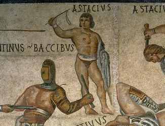Mosaico con una scena di gladiatori in lotta (dettaglio)