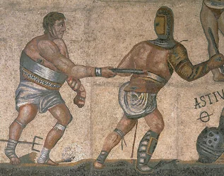 Mosaico con una scena di gladiatori in lotta (dettaglio)