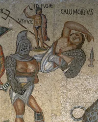 Mosaico con una scena di gladiatori in lotta (dettaglio)