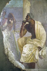 Napoli, frammento di affresco di attore con maschera, da Pompei