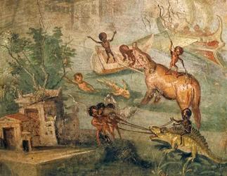 Paesaggio nilotico con pigmei, dalla Casa del Medico, Pompei