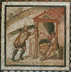 Contadino che trasporta ramoscelli di salice per cesti di vimini (mosaico)