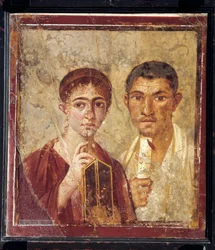 Ritratto del fornaio Terentius Neo e sua moglie in abiti formali, Italia, Campania, Pompei, 55-79 d.C.