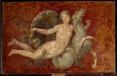 Arte romana: una donna che cavalca un cavalluccio marino