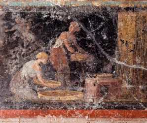 Arte romana: donne intente ai lavori domestici, dal fregio della sala C, Villa Farnesina, Roma, Museo Nazionale Romano