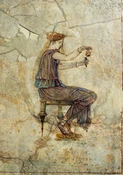 Civiltà romana, affresco che ritrae una ragazza che versa profumo, da Pompei