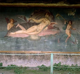 Venere che riposa nella conchiglia. Casa di Venere, Pompei, Italia.