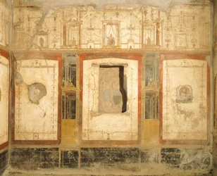 Decorazione murale in Quarto Stile Pompeiano, dalla Casa di Loreio Tiburtino, Pompei, Campania, Civiltà Romana