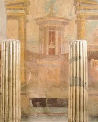 Pittura murale in Secondo Stile Pompeiano, dalla Casa del Labirinto, Pompei, Campania, Civiltà Romana