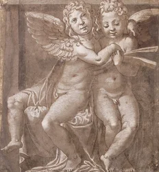 Due Angeli Seduti che Cantano, dopo Polidoro da Caravaggio