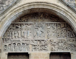 Veduta del timpano del Giudizio Universale, Cristo tra il Paradiso e l