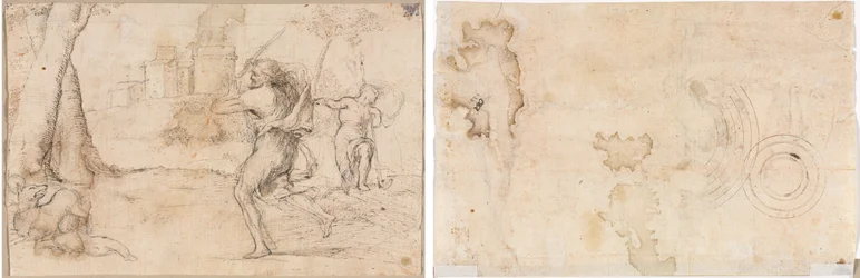 Romolo e Remo trovati da Faustolo (recto) Cerchi concentrici (verso)