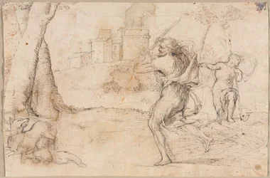 Romolo e Remo trovati da Faustolo recto Cerchi concentrici verso, c. 1535