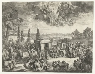 Carlo II di Spagna inginocchiato vicino a una carrozza