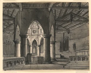Progetto scenografico, interno di cappella gotica