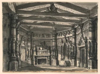 Scenografia, interno di una sala gotica