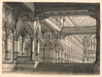 Scenografia, interno di una sala gotica