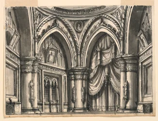 Progetto di Scenografia, Interno di Sala Gotica Alta con Archi Ogivali