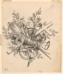 Trofeo con simboli delle virtù