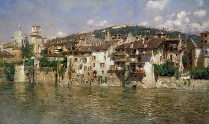 Adige a Verona, di Rubens Santoro, olio su tela