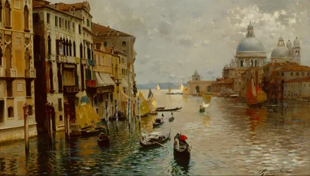Gondole sul Canal Grande, la Dogana e Santa Maria della Salute, Venezia