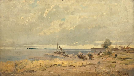Paesaggio costiero con barche
