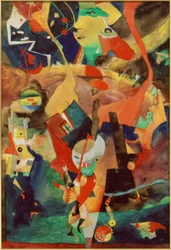 Paesaggio apocalittico con creature mitiche e figurine