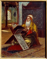 La scrivania Un imam che legge il Corano. Dipinto di Rudolph (o Rudolphe) Ernst (1854-1932) 19° secolo Nantes, Museo delle Belle Arti