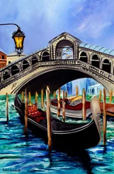 Gondole al Ponte di Rialto a Venezia, 2023 (olio su tela)