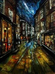 Le strade di York baciate dalla luna, 2021 (olio su tela)