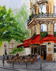 Paris Corner Cafe - con decorazioni in oro, 2023 (olio su tela)