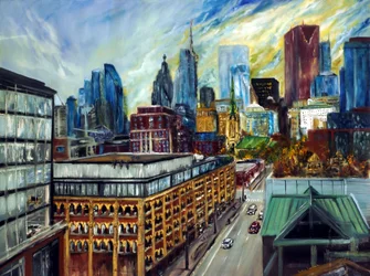Veduta della città di Toronto dal tetto, 2021 (olio su tela)