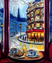 Tavolo per due a Parigi, 2025 (olio su tela)