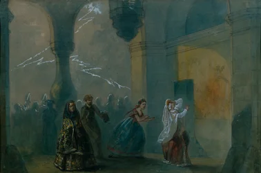 Scenografia per il dramma La Tempesta di A. Ostrovsky, metà del XIX secolo