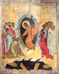 Discesa di Cristo agli Inferi, icona russa, Scuola di Novgorod, fine XIV secolo