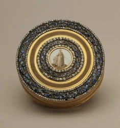 Tabacchiera con miniatura successiva di un monumento a Caterina II, di Johann Gottlieb Scharff, San Pietroburgo, 1776
