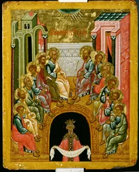 La discesa dello Spirito Santo, icona russa della Cattedrale di Santa Sofia, scuola di Novgorod, XV secolo
