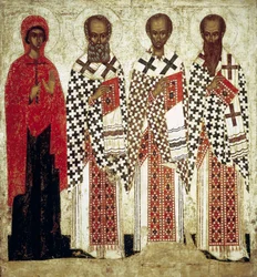 Paraskeva Pyatnitsa, Gregorio il Teologo, Giovanni Crisostomo e Basilio il Grande, inizio XV secolo