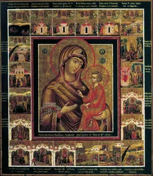 La Vergine di Tikhvin con scene di bordo, primo quarto del XIX secolo