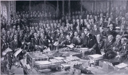 Uno degli eventi più importanti nella storia del Parlamento 3 agosto 1914, da Cassells History of the British People pubblicato da Waverley Book Company Limited