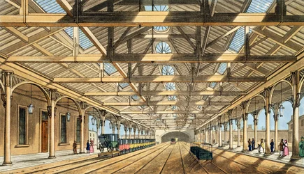 Nuova stazione, Lime Street, ingresso al tunnel e uffici di prenotazione, da 