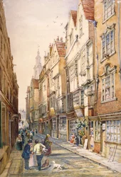 Edifici in Wych Street, incluso il Rising Sun Tavern, Westminster, Londra, c1860
