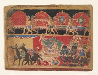 Krishna e le fanciulle Kshatriya procedono verso Dvaraka