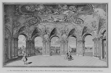 Oberes Belvedere: Sala terrena, progetto non realizzato, inciso da Johann August Corvinus