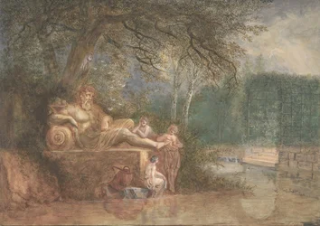 Un parco con figure presso una statua vicino all